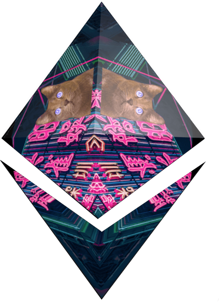 The Ethereum diamond on ethereum.org, filled with a mirrored image of the same cat